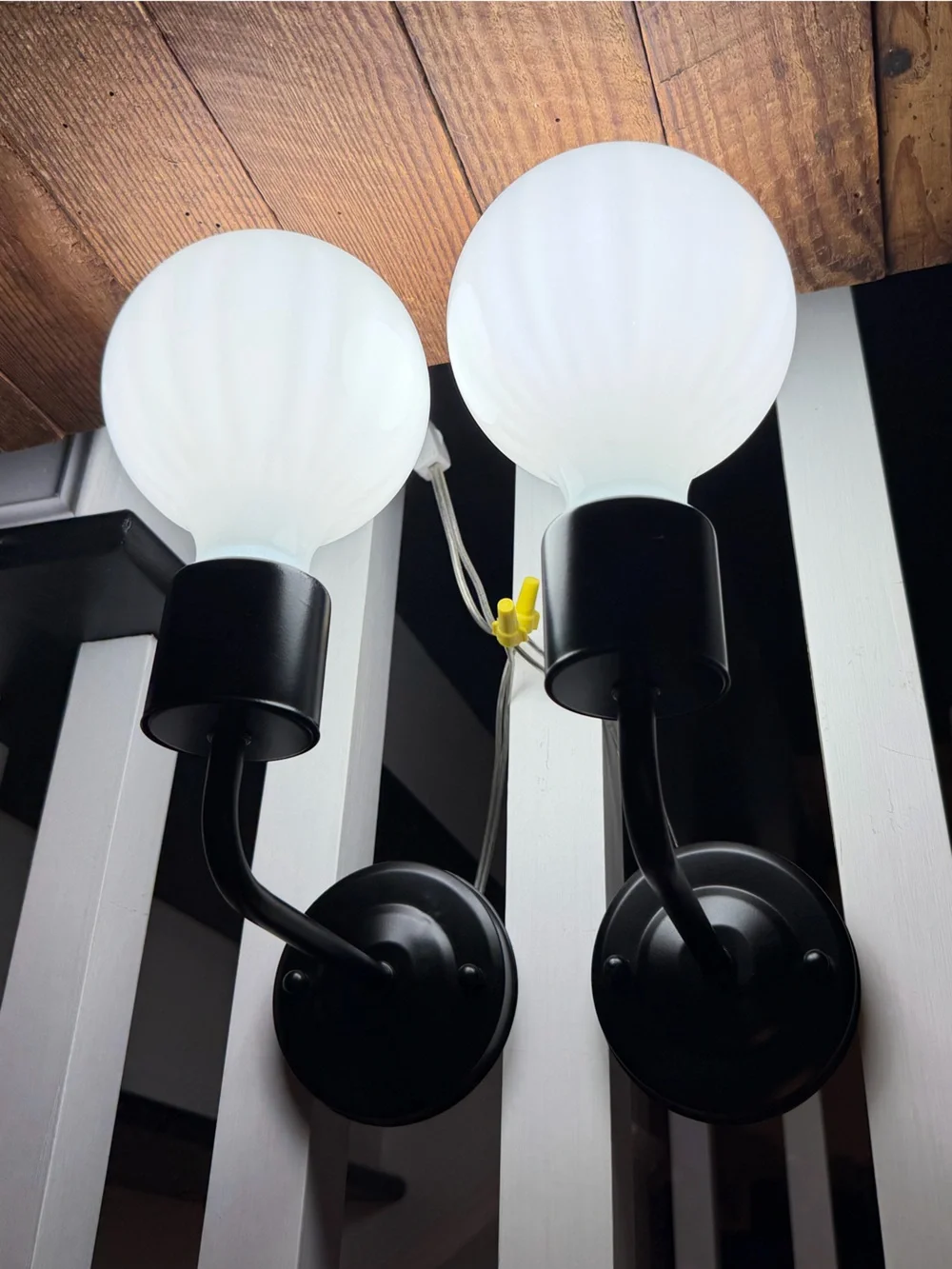 Custom Black and White MCM Wall Sconce Pair